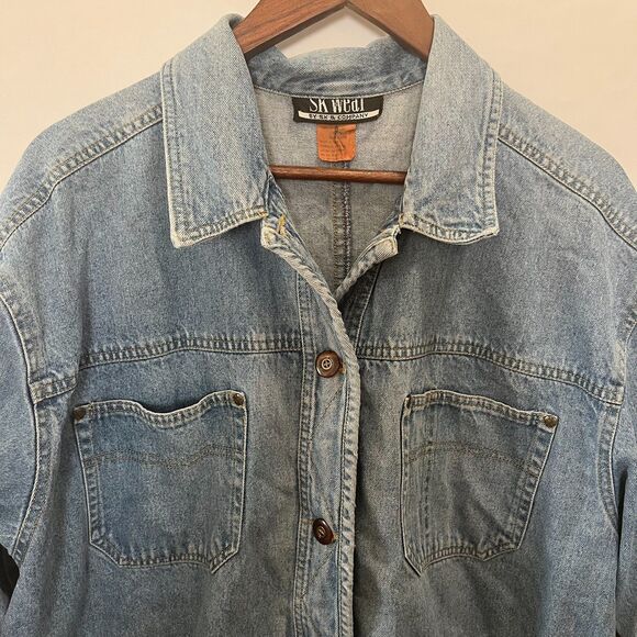 SK Wear by SK & Company Long Light Denim Jean Button Up Barn Coat Pockets Size L - Picture 1 of 10